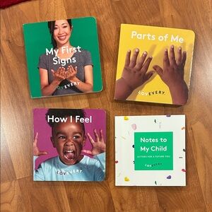 Four Lovevery books — includes My First Signs, Parts of Me, How I Feel